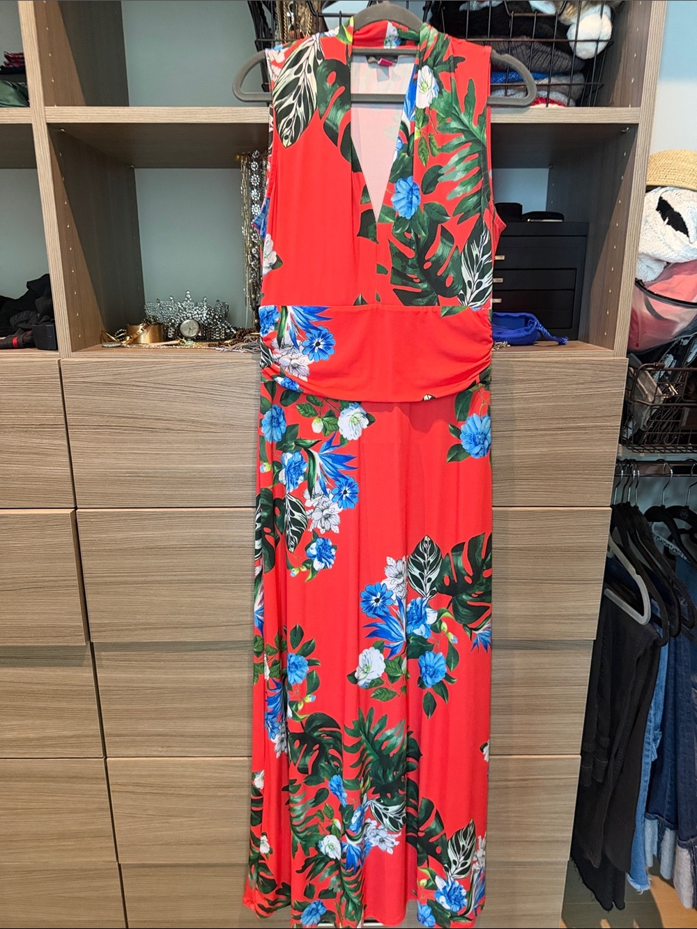 Red Coral Orange Tropical Floral Maxi Dress - Women by Vince Camuto NWOT